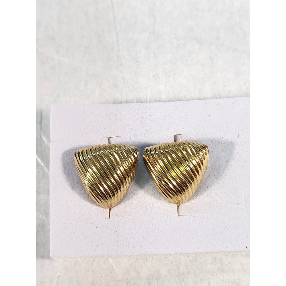 Napier Vintage Earrings Clip On Gold Tone Puff Triangle Japan Modernist Signed